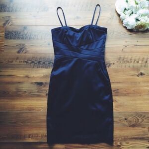 Navy blue sateen optional spaghetti strap dress